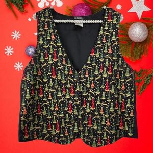 Vintage 111 MAIN Christmas Vest with Christmas trees and Reindeer